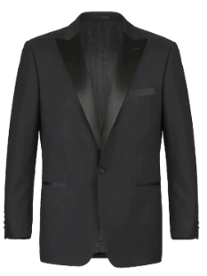 MENS TRADITIONAL ONE BUTTON CLASSIC FIT PEAK TUXEDO IN BLACK